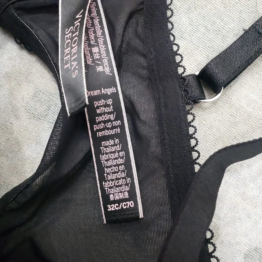 Victoria's Secret Bra Women 32C Black Lace Dream Angels Push Up